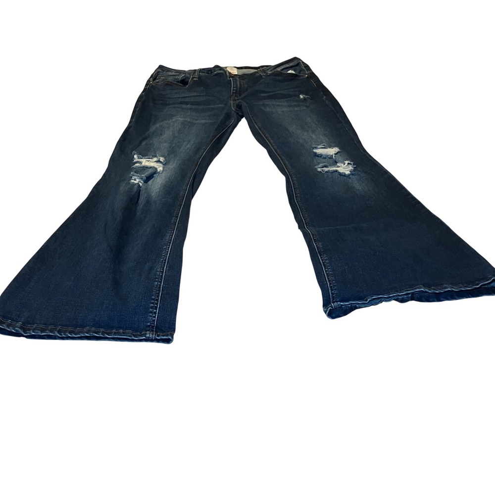 No Boundaries Womens Size 19 Blue Denim Flare Jeans Distressed Ripped